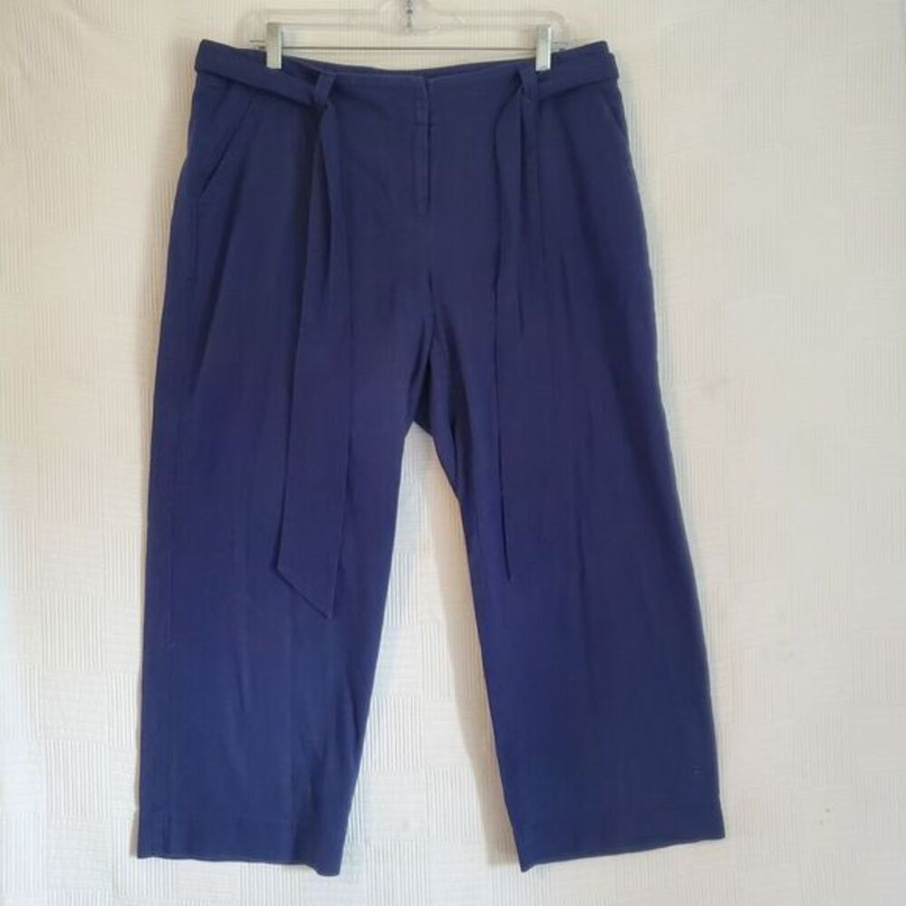 Vineyard Vines Pants Womens 10 Blue‎ Linen Blend Mid Rise Belted Wide Leg Crop